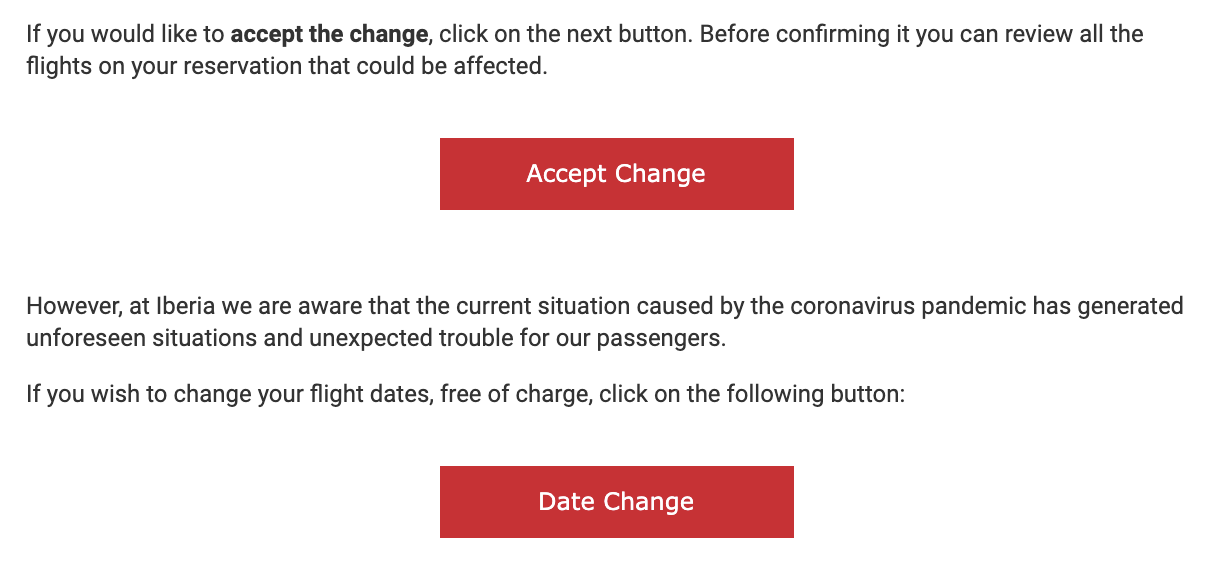 change fee notice from Iberia airlines.