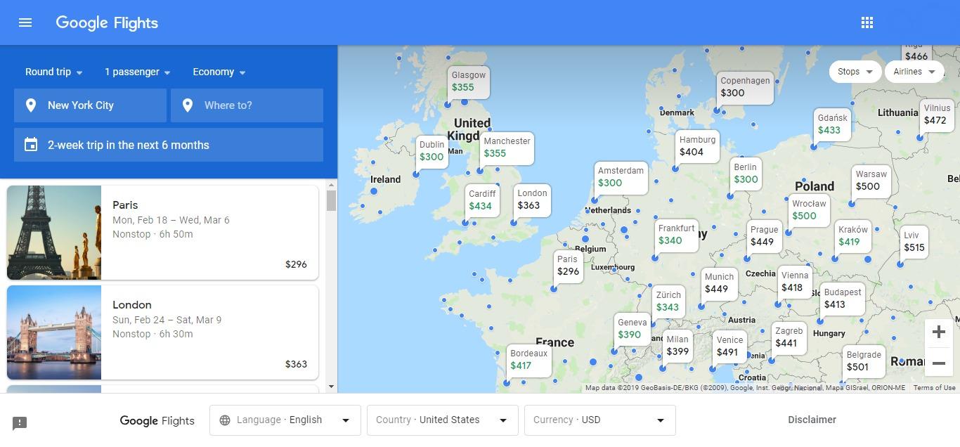map view in google flights