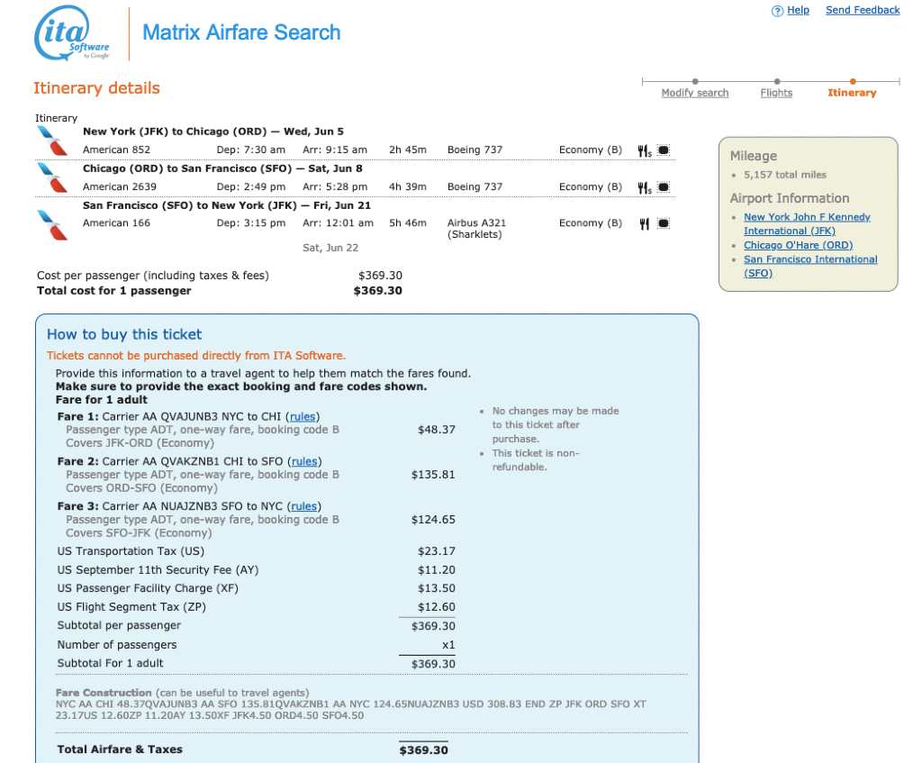 selecting flights on  ITA Matrix
