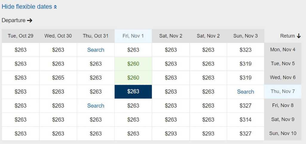 viewing flexible dates on Expedia 