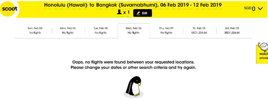 Scoot airlines sales often have no flights available