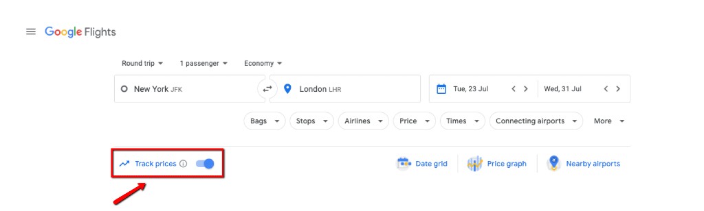 click the tracking button on Google Flights