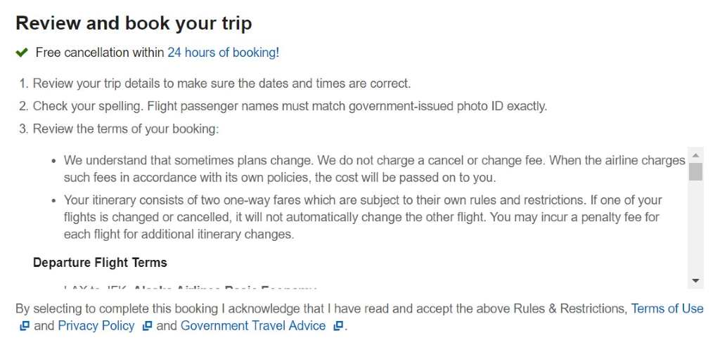 Expedia cancellation policy