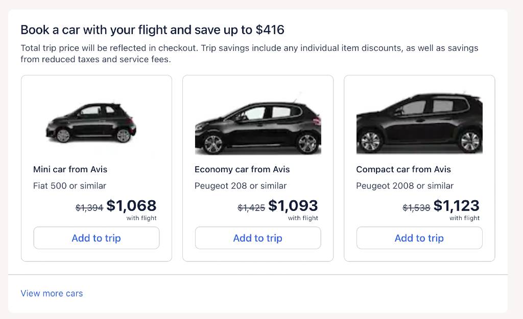 expedia option to add a car to a flight booking.